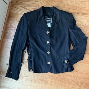 Vintage 90s Versace Jeans Couture Black Blazer Gold Medusa Buttons - Size Small